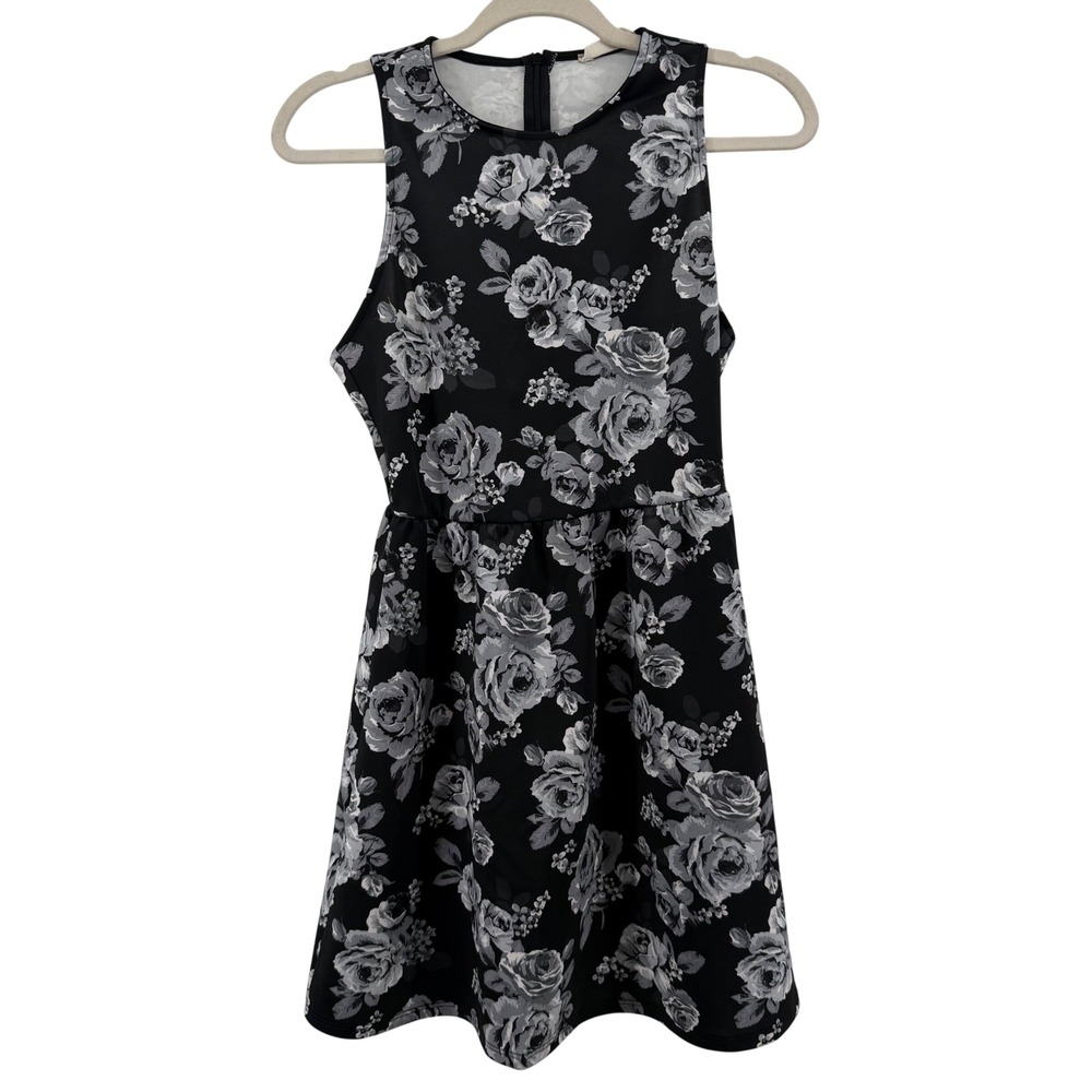 Altar'd State Black White Floral Rose Cutout Back Fit Flare Mini Dress Small